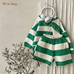 Clothing Sets Baby girl boy cotton striped clothing set hooded shirt and shorts 2-piece baby and toddler track and field clothing spring and autumn summer 1-7Y d240514