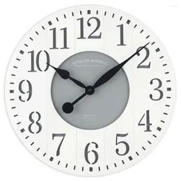 Wall Clocks Mainstays Indoor Round 23.5" White And Grey Arabic Wainscot Farmhouse Analogue Clock