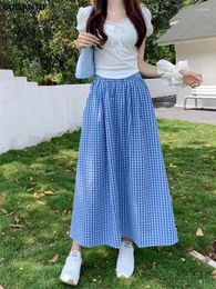 Skirts Korean Style Y2k Vintage Plaid Skirt For Women Clothing High Waist A-line Long Fashion Summer Elastic Sweet