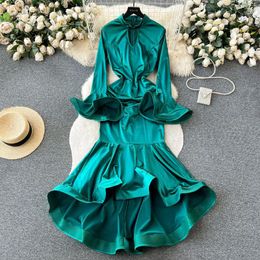 Casual Dresses Autumn Ladies Luxury Long Prom Dress Winter Vinatage High Quality 3D Ruffles Fishtail For Evening Party Banquet