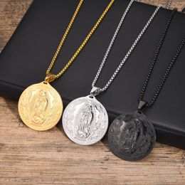 Hip Hop Round Fashion Stainless Steel Round Pendant Religion Jewellery for Men Women Gold Plated