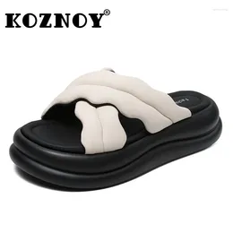 Slippers Koznoy 4.5cm Sheepskin Leather Flexible Summer Lightweight Rubber Sandals Comfy Women Flats Loafer Soft Soled Good Slipper Shoes