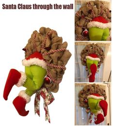 Party Supplies christmas Thief Burlap Stealer Design Home Front Door Wreath Hoop Xmas Decor Santa Claus Tree Ornaments9674239