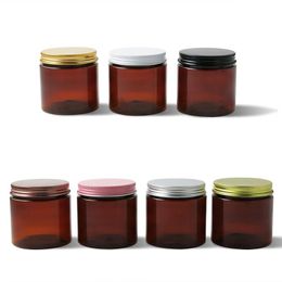20 x 200ml Empty Amber PET Jars Aluminum Lids 200g Brown Plastic Cosmetic Contaier with seal Ocmre