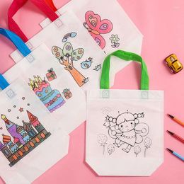 Party Favor 5pcs Cartoon Graffiti Bag DIY Painting Non-Woven Drawing Toys Kids Birthday Favors Treat Guest Gifts Goodie Fillers