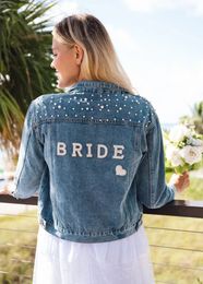BRIDE Rhinestone Custom Bridal Denim Jacket Future Mrs Wedding Jackets Wifey Name Pearl Detailing Personalised Party Coat 240426