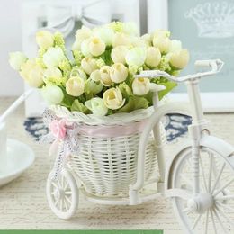 Decorative Flowers Romantic Samll Rose Artificial Flower Set Rattan Vase Home Decoration Birthday Gift