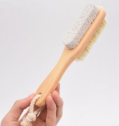 2 in 1 Sided Natural Bristles Brush Scrubber Wooden SPA Shower Brush Bath Body Massage Brushes Back Easy Clean Brushes Foot Files 9061923