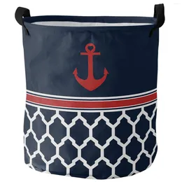 Laundry Bags Navy Striped Anchor Foldable Basket Large Capacity Hamper Clothes Storage Organizer Kid Toy Sundries Bag