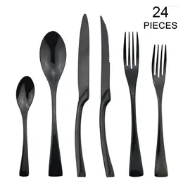 Dinnerware Sets 24Pcs/Set Black Stainless Steel Flatware Set Dinner Spoon Fork Knife Cutlery Tableware Service For 4 Or 6