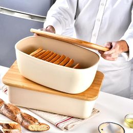Storage Bottles Bread Toast Organiser Holder Box Kitchen Plastic PP With Bamboo Lid Large Capacity Food Container Baking Supplies