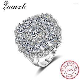 With Side Stones LMNZB Solid 925 Sterling Silver Ring For Women Engagement Wedding Zircon Crystal Flowers Classic Fashion Jewellery LO-029