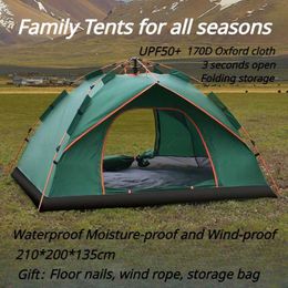 Tents and Shelters Camping Tent Folding Automatic 2-3 to 4 Person Waterproof Durable Season Beach Fishing Quick Opening Outdoor EquipmentQ240511