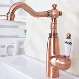 Kitchen Faucets Antique Red Copper Single Lever Handle Swivel Spout Basin Faucet Bathroom Sink Taps And Cold Water Mixer 2nf629