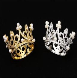 Home Party Decoration Mini Crown Princess Topper Crystal Pearl Tiara Children Hair Ornaments for Wedding Birthday Party Cake Decor8783169