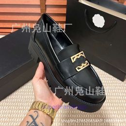dad shoes running shoes Square Button Shoes Metal Button Thick Sole Heightened Leather Shoes Colored Round Head Horseshoe Heels Womens Shoes