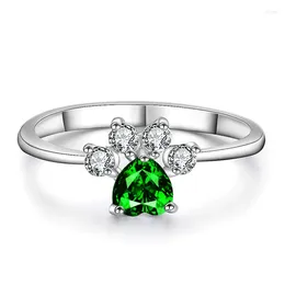 Wedding Rings Cute Female Small Green Zircon Stone Ring Fashion Heart Jewellery For Women