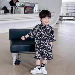 Clothing Sets Children Black Leopard Print Seaside Holiday Style Kids Clothes 2024 Summer Thin Short-sleeved Shirt Shorts Two-piece Set