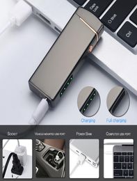 USB Lighter Dual Arc Electronic Cigarette Lighter Metal Power Display Rechargeable Windproof Flameless Cigar Lighter2557029