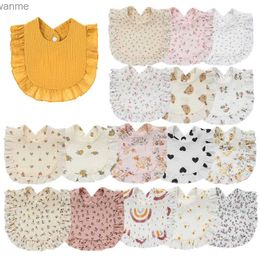 Bibs Burp Cloths 2023 New baby feeding Drool bib with ruffled floral baby lace Saliva towel soft cotton denim fabric newborn and toddler bibs WX