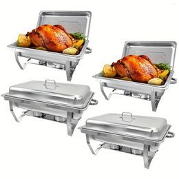 Plates 4pcs Chafing Dish Buffet Set 8QT Stainless Steel Warmer Chafer Complete With Water Pan Fuel Holder
