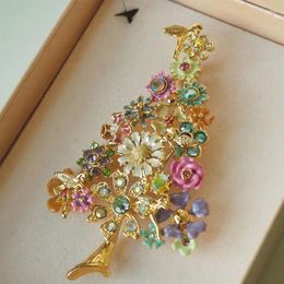 Brooches Vintage Crystal Flower For Women Luxury Rhinestone Jewellery Accessories Drip Glaze Enamel Pin Fashion Lapel Pins