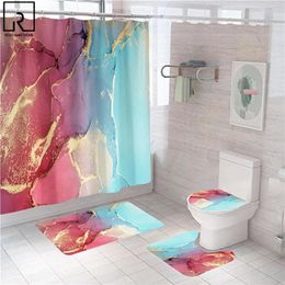Shower Curtains Marble Curtain Modern Luxury For Bathroom Bath Screen Cabin Bath-house Decor Rugs And Mat Set Toilet Cover Home