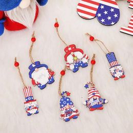 Party Decoration 12pcs American Independence Day Creative Doll Wooden Painted Holiday Pendant Gift Home