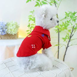 Dog Apparel 1PC Pet Clothing Cat And Summer Thin Red Bear Head Short Sleeve T Pullover Polo Suitable For Small Medium Dogs