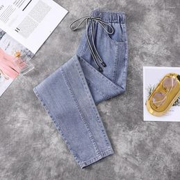 Women's Jeans Summer Thin Denim Women Harem Pants Casual Loose Vintage Light Blue Female Elastic Waist Trousers