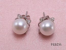 Stud Earrings Unique Pearl Jewellery 8.5mm White Flat Freshwater