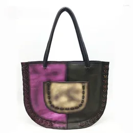 Shoulder Bags Form Women Bag 2024 Retro Genuine Leather Large Capacity Handmade Cowhide Handbag Female Casual Tote