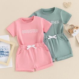 Clothing Sets Toddler Boys Girls Summer Outfits Letter Embroidered T-Shirts Tops And Shorts 2Pcs Brother Sister Matching Clothes Set