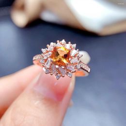 Cluster Rings MeiBaPJ 5mm Natural Citrine Gemstone Fashion Ring For Women Real 925 Sterling Silver Fine Charm Wedding Jewellery