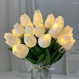 Decorative Flowers 10/15pcs 33cm Tulips LED Artificial Bouquet Night Light PE Fake Flower For Wedding Decoration Home Garden Decor