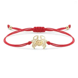 Charm Bracelets Stainless Steel Delicate Polished Cute Sea Crab Bracelet Women Ocean Animal Red String Handcrafted Cord Chic Jewelry Gift
