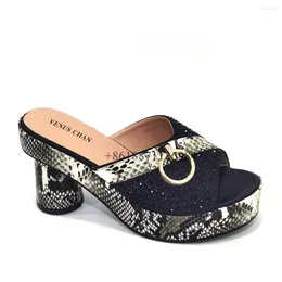 Slippers Snake Pattern Patchwork Peep Toe Summer Outdoor Women With Diamond Round High Heels Slip On Large Size Shoes