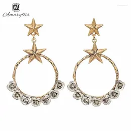 Dangle Earrings Amaiyllis Baroque Metal Star Statement Pendant For Women Vintage Hollow Round Circle Flower