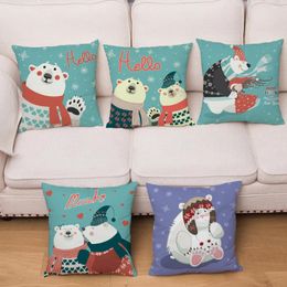 Pillow Green Background Cartoon Polar Bear Plush Cover Case Decor Merry Christmas Happy Year Pillowcase For Sofa