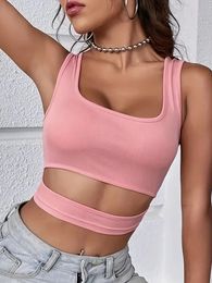 Fashion Sexy Women Summer Casual Sleeveless CutOut Short Tee Shirt Crop Top Vest Strap Tank Blouse Colour 240507