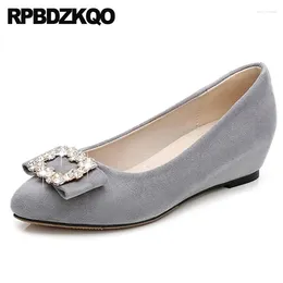 Dress Shoes Rhinestone Ladies 2024 Suede Pointed Toe Increase Grey Size 4 34 Crystal Medium Heels Wedge Diamond Hidden