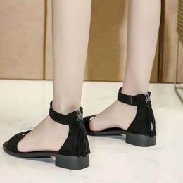 Women's Bag Sandals With 2024 Summer Fashion Fringed Mid-heel Roman Thick Heels And High-heeled ShoesSandals saa Shoes