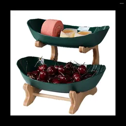 Baking Moulds Double Layer Modern Wooden Living Room Multi-Layer Snack Net Red Fruit Plate Dessert Green