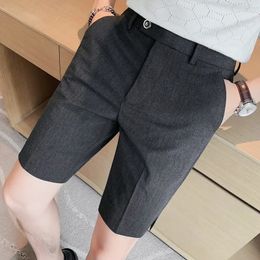 Korean Fashion Business Shorts Men Streetwear Pleated Shorts Knee Length Work Bottoms Summer Streetwear Cool Bermudas Male 240514