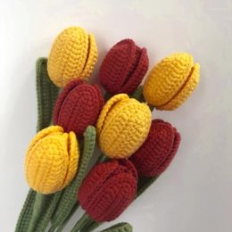 Decorative Flowers 1Pcs Artificial Hand-Woven Tulips Flower Finished Knitted Bouquet Colorful Tulip Crafts Wedding Party Mother's Day Gift