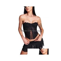 Work Dresses Sweetheart Y2K Lace Cloghet Skirts 2 Pieces Set Party Club Birthday Strapless Tube Top Street Layered Mini Skirt Vacati Dh35W