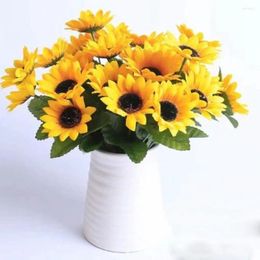 Decorative Flowers 7 Heads Autumn Decoration Flower High Quality Yellow Silk Artificial Sunflower Bouquet Home