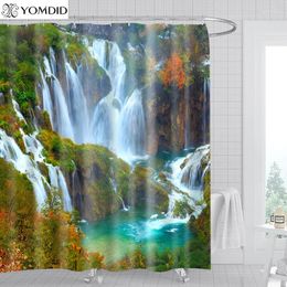 Shower Curtains YOMDID 1/4pcs Beautiful Waterfall Pattern Curtain Set Scenery Bath Polyester Bathroom Decoration