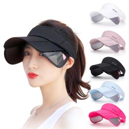 Summer Sun Visor Cap For Women Men Retractable Brim Golf Hat Empty Top Adjustable Outdoor Sports Hats Anti UV Tennis Cap Unisex