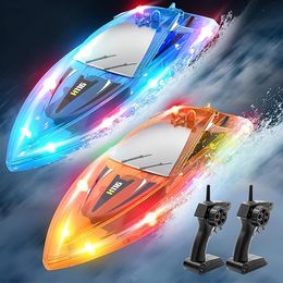 RC -Boot für Kinder, 2Pack -LED -Leicht -Fernbedienungs -Kontrollboot für Pools und Seen, Spielzeugboote der Badewanne mit ganzem Körper wasserdicht, wiederaufladbarer Batterie, niedriger Batteriealarm